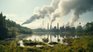 imagem contendo industrias e fumaça poluente