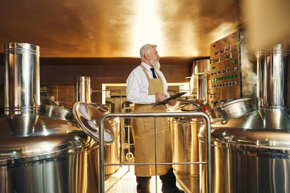 cervejeiro fazendo o controle de qualidade da fermentação de uma industria