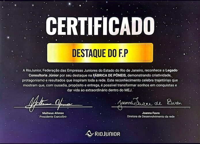 Certificado - Destaque Fábrica de Pôneis